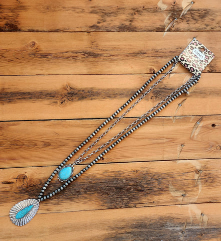 Navajo Bead & Chain Layered Medallion Necklace