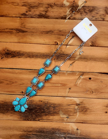 Link Chain Turquoise  Medallion Necklace