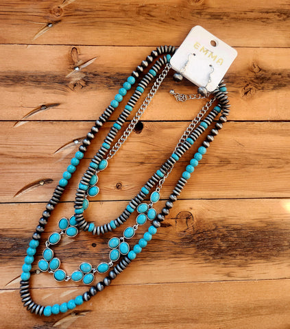 Linked Chain Navajo Bead Layered Necklace