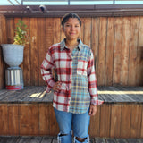 Mixed Red Plaid Long Sleeve Flannel Top