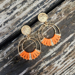 Orange & Metal Medallion Earring