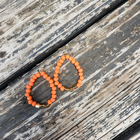 Orange Beaded & Metal Hoop Earring