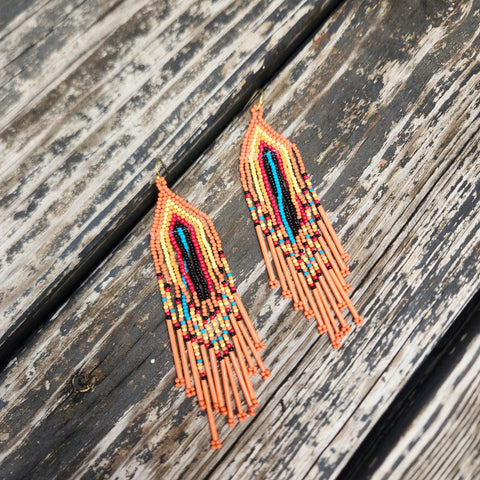 Beaded Tassel Earring Orange Mix