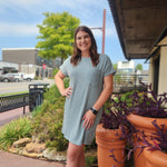 Dusty Blue  Ribbed Pocket Dress