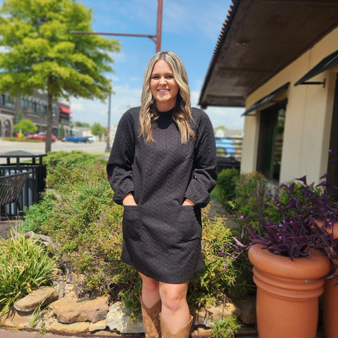 Black Patterned Long Sleeve Dress