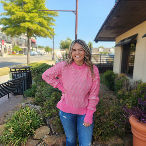 Ribbed Two Tone Sweater Pink