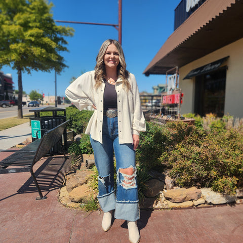 Western Button Front Jacket Top Oatmeal