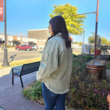 Green Washed Studed Western Denim Jacket