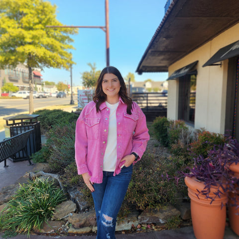 Hot Pink Studded Denim Jacket