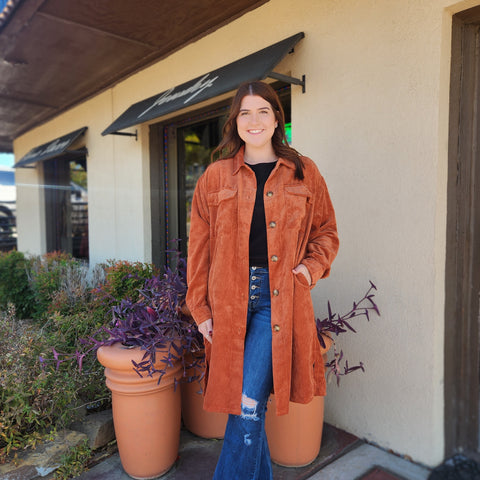 Rust Long Corduroy Jacket