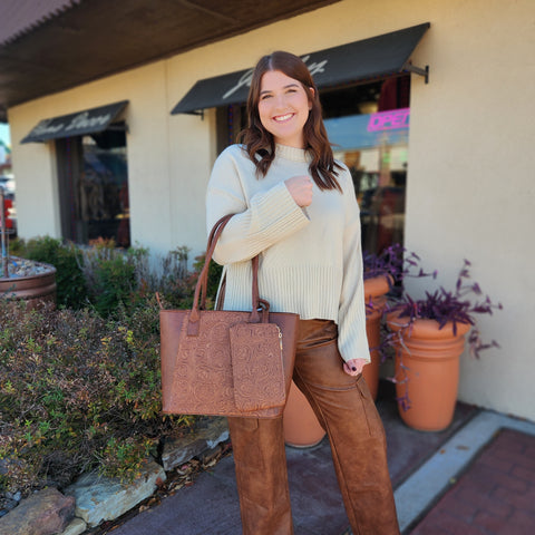 Brown Embossed Western Purse Tote