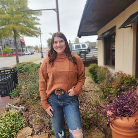 Rust Patterned Balloon Sleeve Sweater