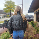 Black Faux Leather Puff Coat