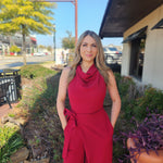 Red Wide Leg Wrap Jumpsuit