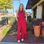 Red Wide Leg Wrap Jumpsuit