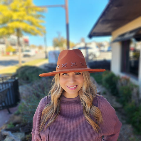 Rust  Western Cross Weave Felt Hat