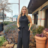 Black Wide Leg Wrap Jumpsuit