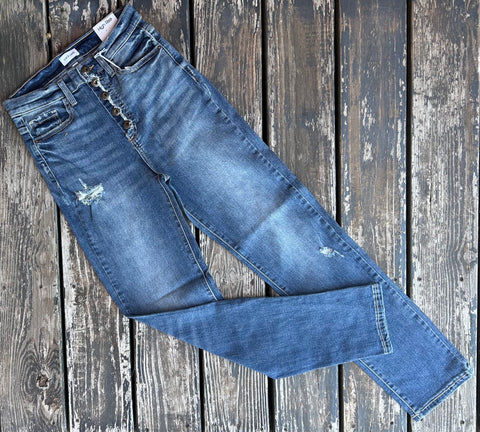 Sneak Peek Straight Leg Button Fly Denim