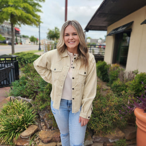 Beige Raw Edge Corduroy Jacket