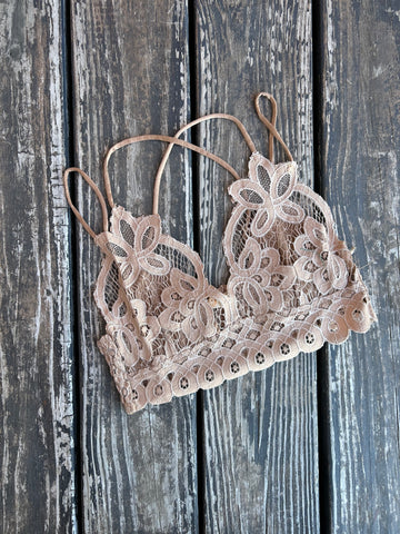 Taupe Cross-back Lace Bralette