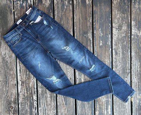 Sneak Peek Distressed Skinny Dark Wash Denim