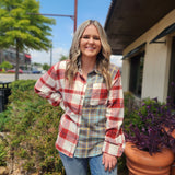 Mixed Red Plaid Long Sleeve Flannel Top