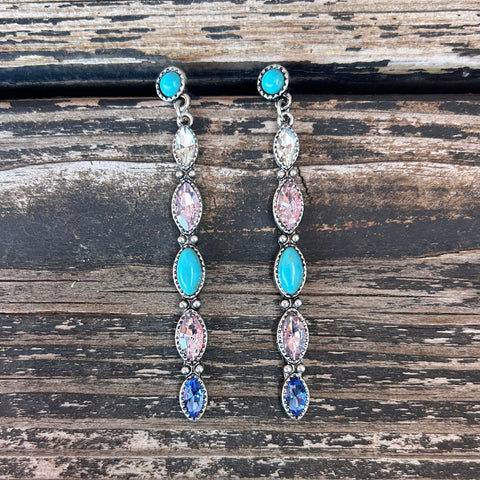 Multi Color Jewel & Turquoise Bar Earring