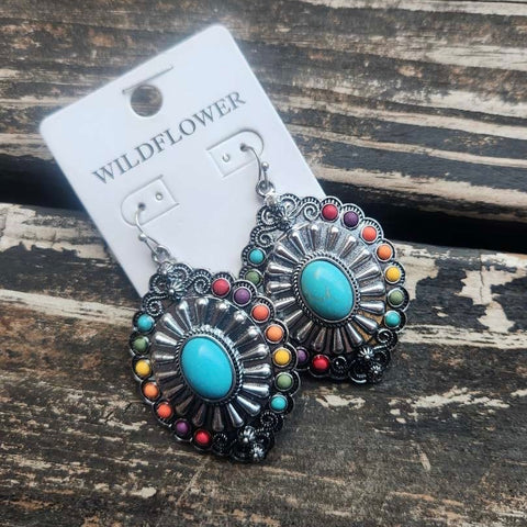 Multicolor Turquoise Medallion Earring