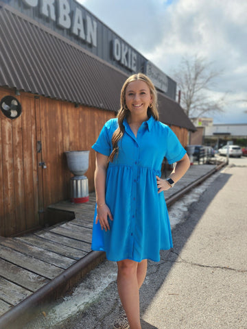Turquoise Button Down Babydoll Dress