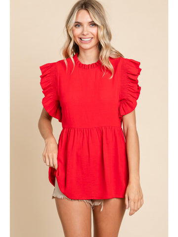 Plus Baby Doll Ruffled Sleeve Red