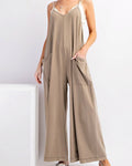 Wide Leg Mineral Wash Jumpsuit Mocha